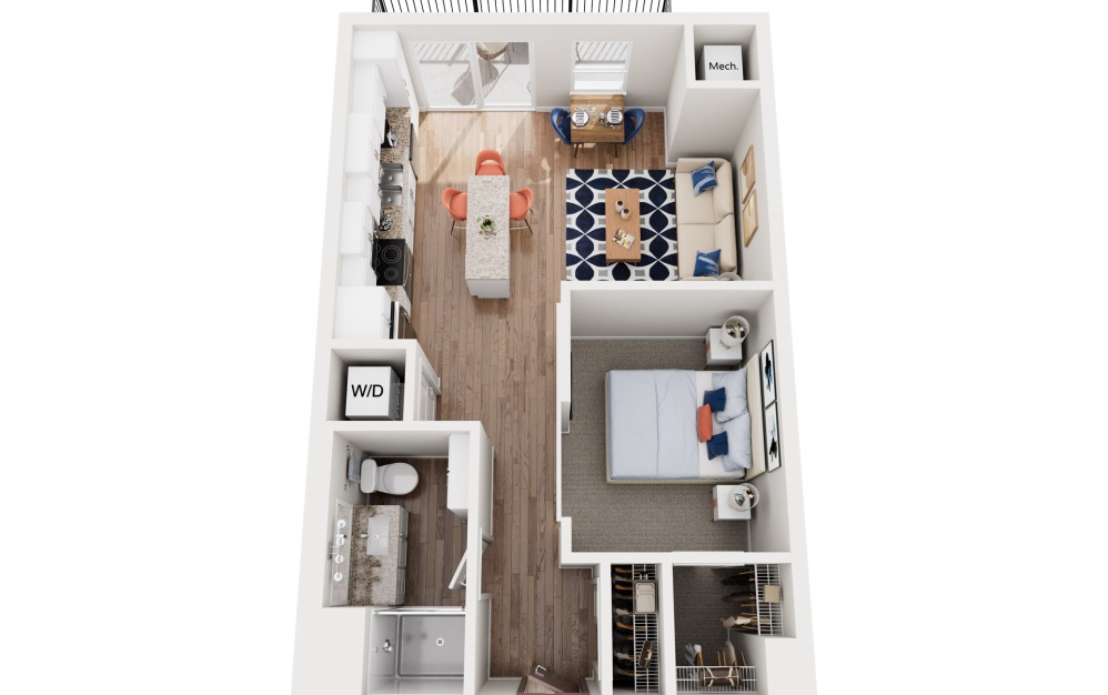 Ladyslipper - Studio floorplan layout with 1 bathroom and 643 square feet