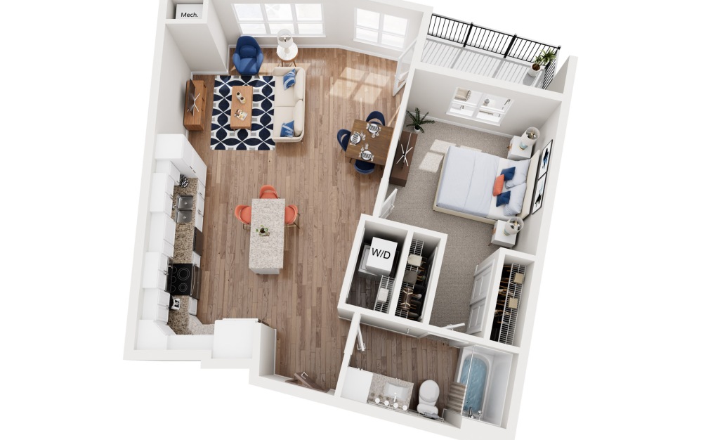 Douglas - 1 bedroom floorplan layout with 1 bathroom and 885 square feet (3D)