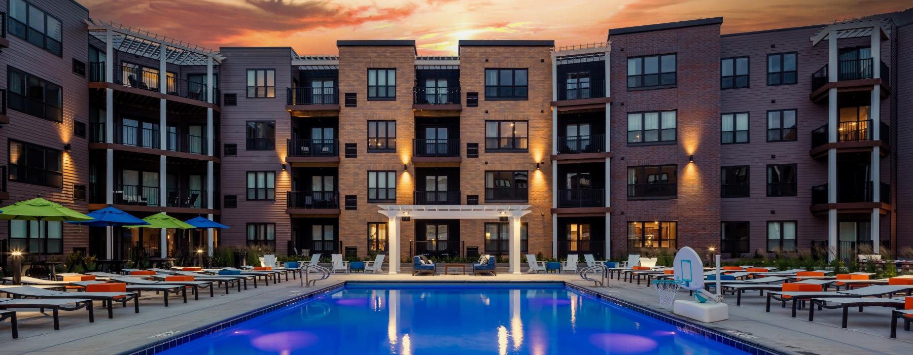 a pool in a courtyard