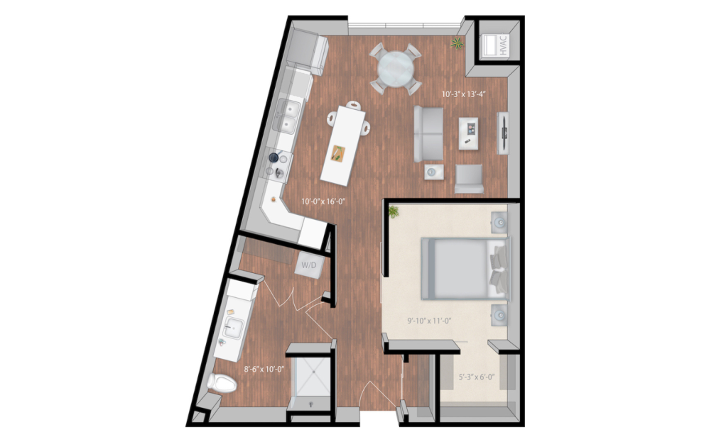 Marigold - Studio floorplan layout with 1 bathroom and 702 square feet (2D)