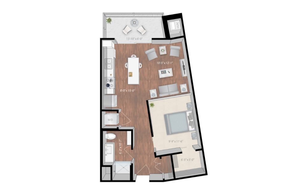 Union - Studio floorplan layout with 1 bathroom and 670 square feet (2D)