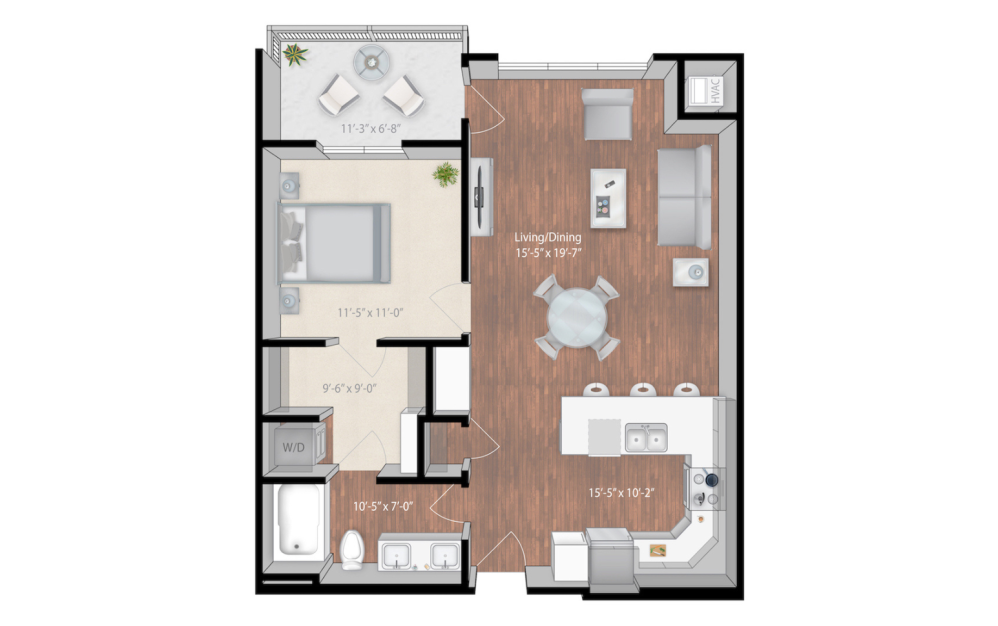 Regent - 1 bedroom floorplan layout with 1 bathroom and 838 square feet (2D)