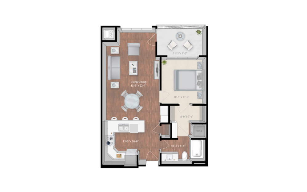 Winnetka - 1 bedroom floorplan layout with 1 bathroom and 761 square feet (2D)